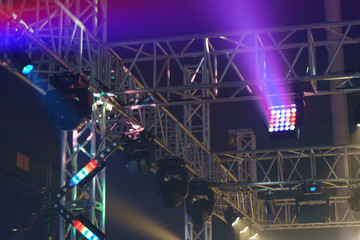 Futuristic lights on the stage. Image of the bright colorful 