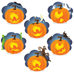 Funny Halloween pumpkins set vector illustration