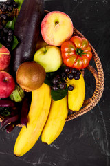Healthy colorful food selection: fruit, vegetable, superfood,
