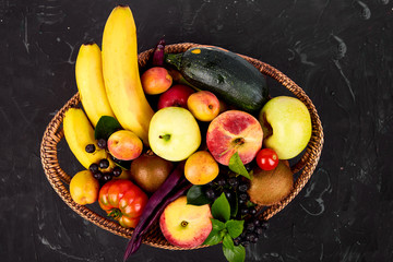 Healthy colorful food selection: fruit, vegetable, superfood,