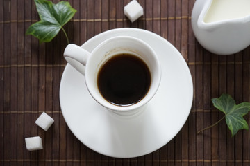 still life with black coffee on a dark background