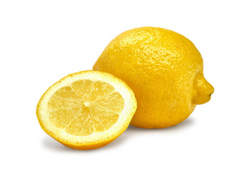 piece and one fruit of lemon against white background