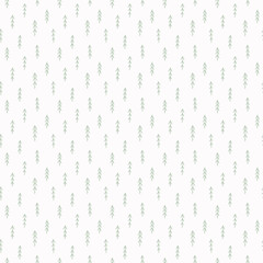 Seamless repeat pattern with simple spruce trees, on a white background. Hand drawn vector illustration. Flat style design. Concept for Christmas textile print, wallpaper, wrapping paper.