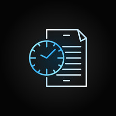 Document with blue clock icon. Vector file with time sign
