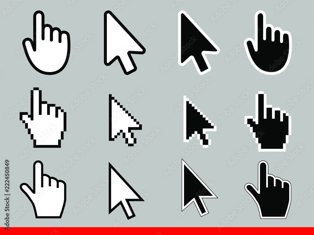 Leinwandbilder white arrow and pointer hand cursor icon set. pixel and modern version of cursors signs. symbols of 