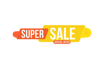 Super Sale discount red and yellow tag. Flat vector illustration EPS10