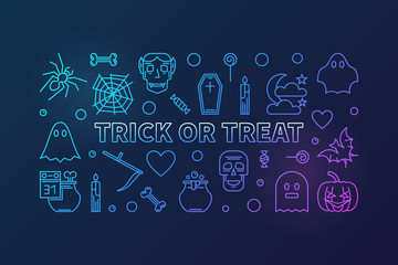 Trick or Treat line colored illustration. Vector banner
