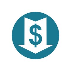 Cost reduction icon. Price is lower sign. Symbol of price reduction. Isolated image on white background. Vector illustration
