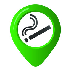 Smoking area marker map pin icon sign with flat design gradient styled cigarette in the green circle. Symbol of the smoking area in the map apps isolated on white background