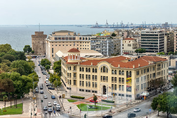 Fototapeta na wymiar Thessaloniki, Greece - May 27, 2015: View panorama of Thessaloniki from OTE Tower.