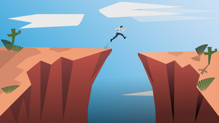 Belive in Yourself and Dare to be Yourself Concept. The Jumping Man Symbolizes the Concept of Determination, Courage, Belief, Enterprise Life, Self-Confidence, Fearless.Take Risk in Life and Move for