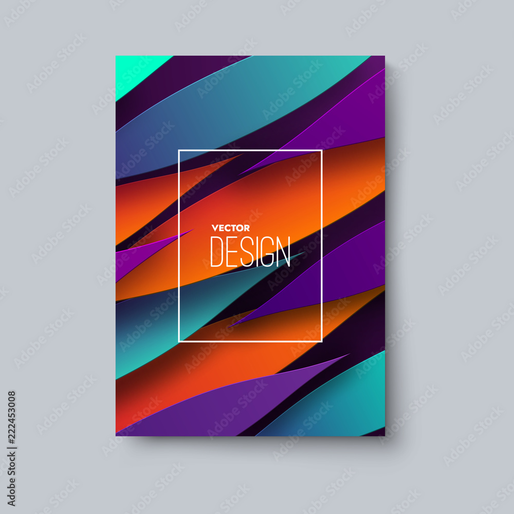 Poster modern minimal cover design. vector abstract banner with dynamic gradient shapes. 3d layered paper p