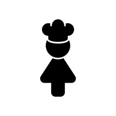 Chef woman simple silhouette. Kitchen icon. Black on white background