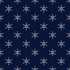 Seamless snowflake dark blue white pattern vector illustration