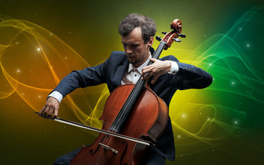 Serious classical cellist with fabled sparkling wallpaper