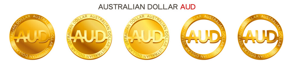 Vector money Australian Dollar sign (australian dollar coin icon) isolated on white background. Golden AUD coin symbol design, Australia currency (banking concept illustration)