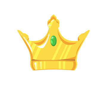 Gold crown with precious stone on white background