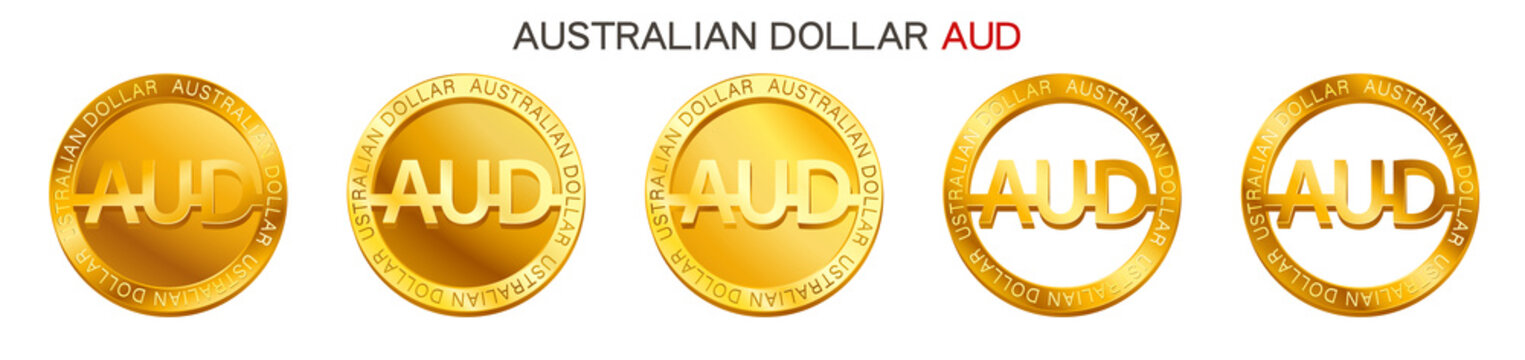 Vector Money Australian Dollar Sign (australian Dollar Coin Icon) Isolated On White Background. Golden AUD Coin Symbol Design, Australia Currency (banking Concept Illustration)