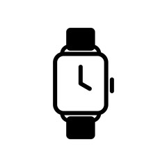 Hand smart watch with square display. Technology icon. Black on white background