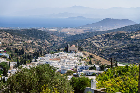 Cyclades style streets and architecture in Lefkes village, Paros, Greece