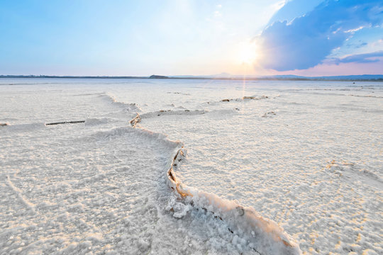 Сracks on the surface of the dried Larnaca salt lake, Cyprus