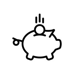 Piggy bank, dollar coin. Business icon. Black on white background