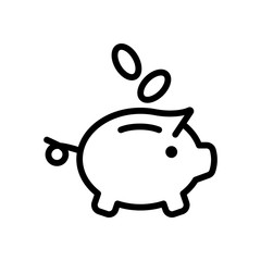 Piggy bank, dollar coins. Business icon. Black on white background