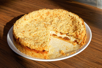 Homemade cake with curd and pear