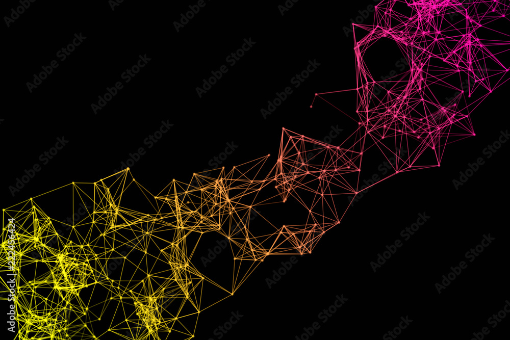 Poster digital computer data and network connection triangle lines and spheres in futuristic technology con