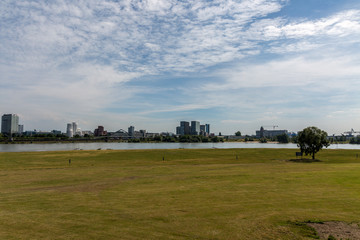 Landscape with river and field