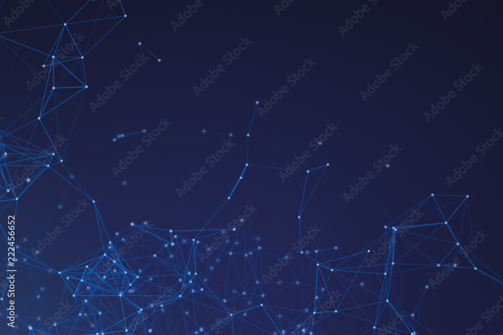 Poster digital computer data and network connection triangle lines and spheres in futuristic technology con