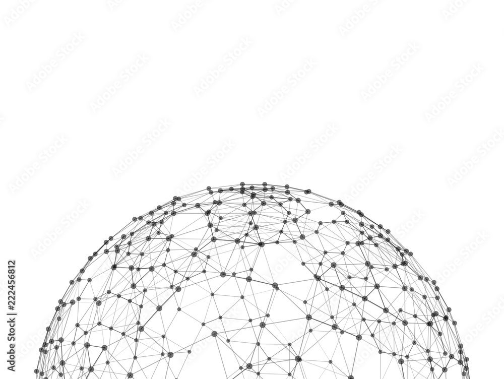 Poster sphere with network connection lines and dots isolated on white background in futuristic digital com