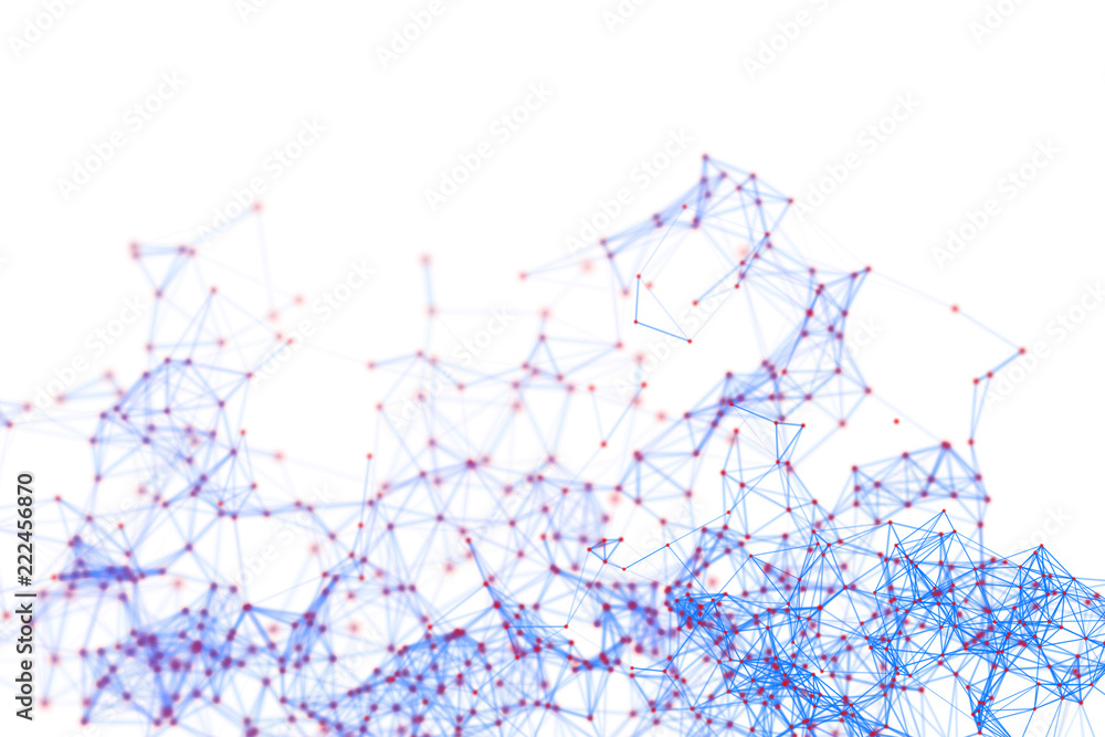 Poster digital computer data and network connection triangle lines and spheres in futuristic technology con