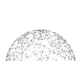 Sphere with network connection lines and dots isolated on white background in futuristic digital computer technology concept, 3d abstract illustration