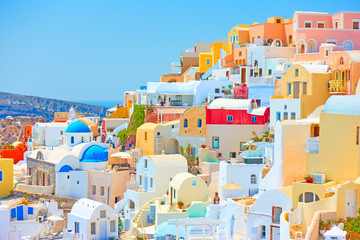 Santorini on sunny day - obrazy, fototapety, plakaty