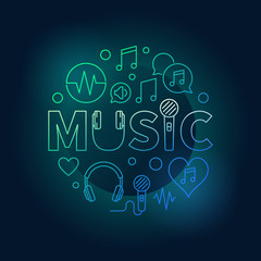 Word Music with line icons round colored vector illustration