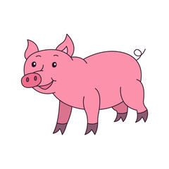 Little funny pig cartoon. Vector illustration for your cute design.