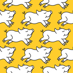 Seamless pattern with cute happy pig. Endless texture for wallpaper, fill, web page background, surface texture.
