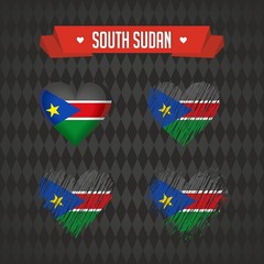 South Sudan heart with flag inside. Grunge vector graphic symbols