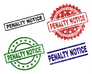 PENALTY NOTICE seal prints with corroded style. Black, green,red,blue vector rubber prints of PENALTY NOTICE tag with unclean style. Rubber seals with circle, rectangle, medal shapes.