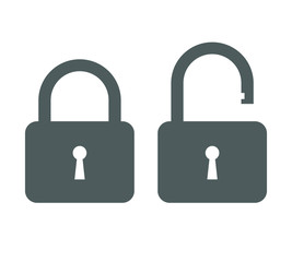 Icons closed lock and open lock. Symbols security. Isolated grey signs on white background. Flat vector illustration