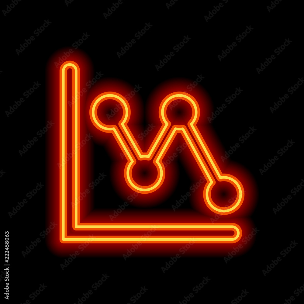 Poster declining graph line icon. orange neon style on black background