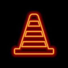 Cone Icon. Orange neon style on black background. Light icon
