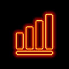 Growing graph line icon. Orange neon style on black background.