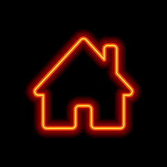 house icon. Orange neon style on black background. Light icon