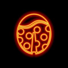 Ladybug icon. Orange neon style on black background. Light icon