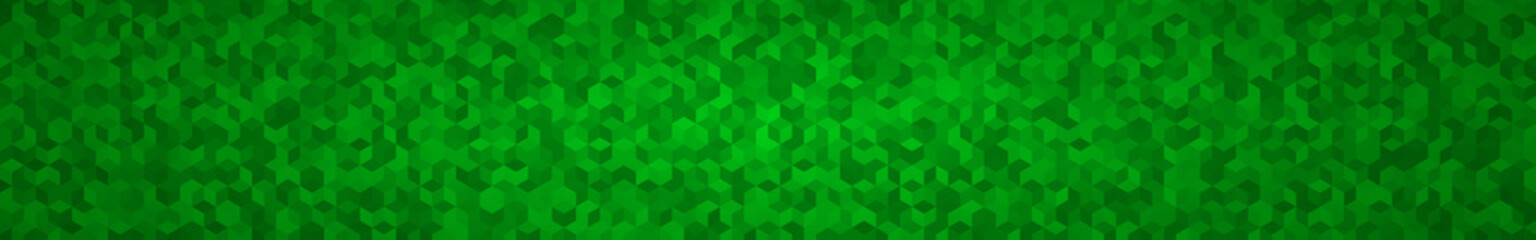 Fototapeta na wymiar Abstract horizontal banner or background of small isometric cubes in green colors.