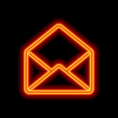 mail open icon. Orange neon style on black background. Light ico