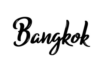 Bangkok hand-lettering calligraphy. Hand drawn brush calligraphy. City lettering design. Vector illustration.