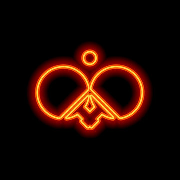 Ping Pong Icon. Orange Neon Style On Black Background. Light Ico